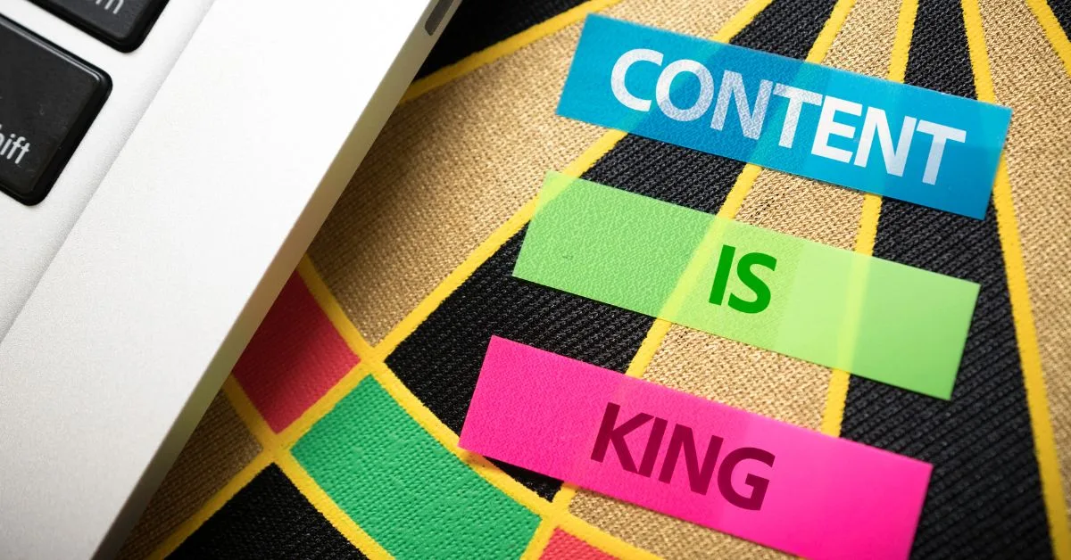 an image shown content is king for emphasing the importance of content marketing strategies